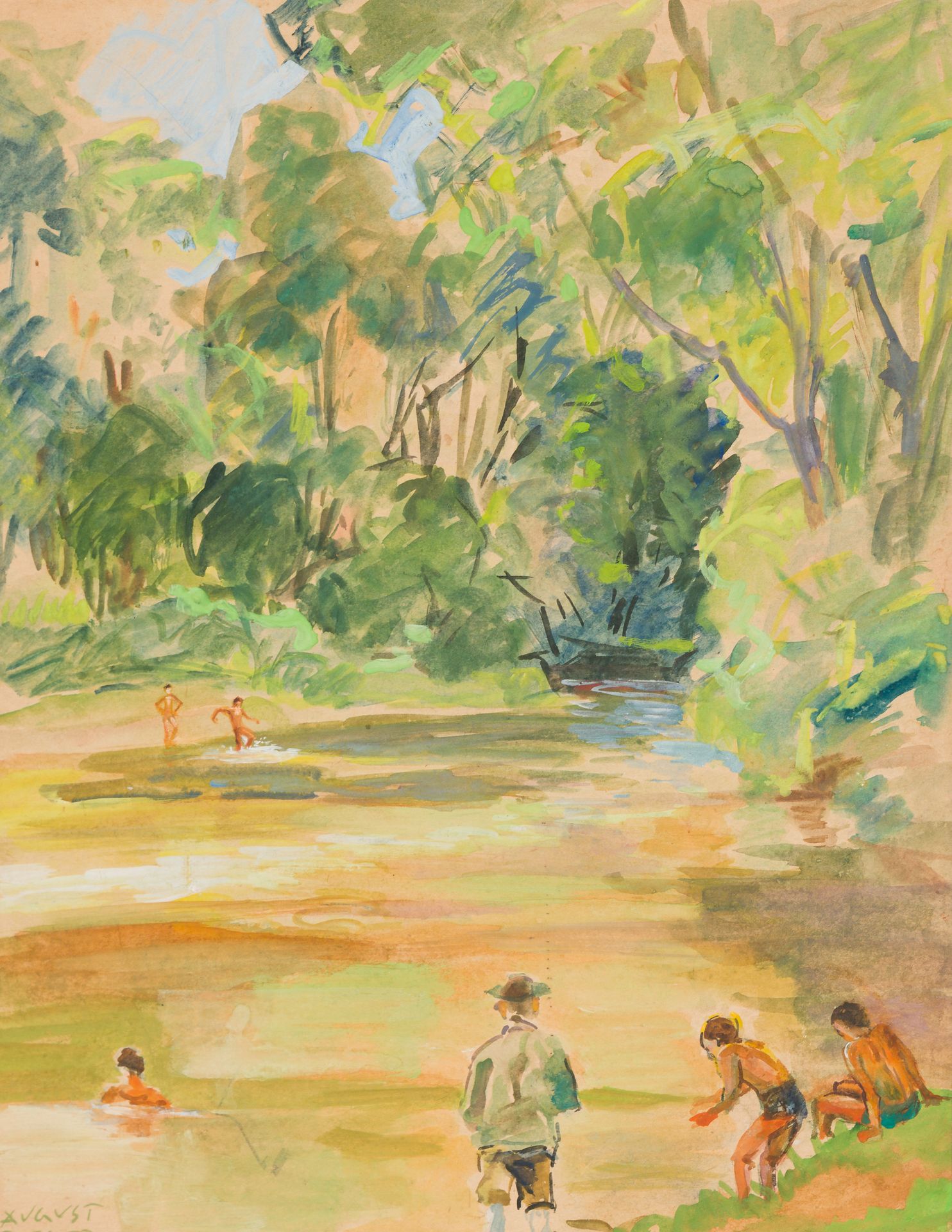 Rieger, August Bathing
Gouache on paper
Signed lower left 
42,5 x 32,5 cm 
frame&hellip;