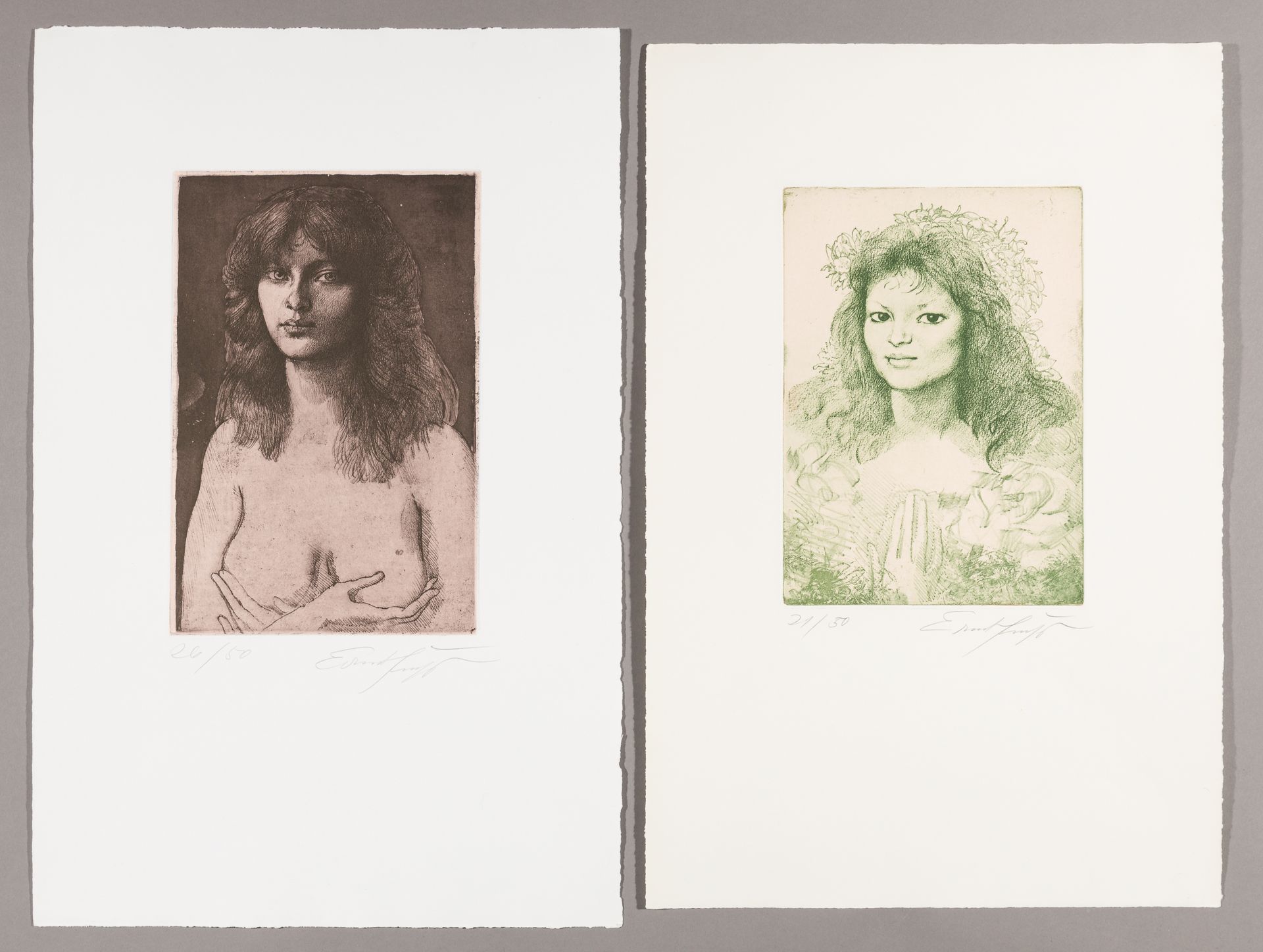 Fuchs, Ernst 2er Konvolut: Ladies half nude / girl portrait in green
Lithograph &hellip;