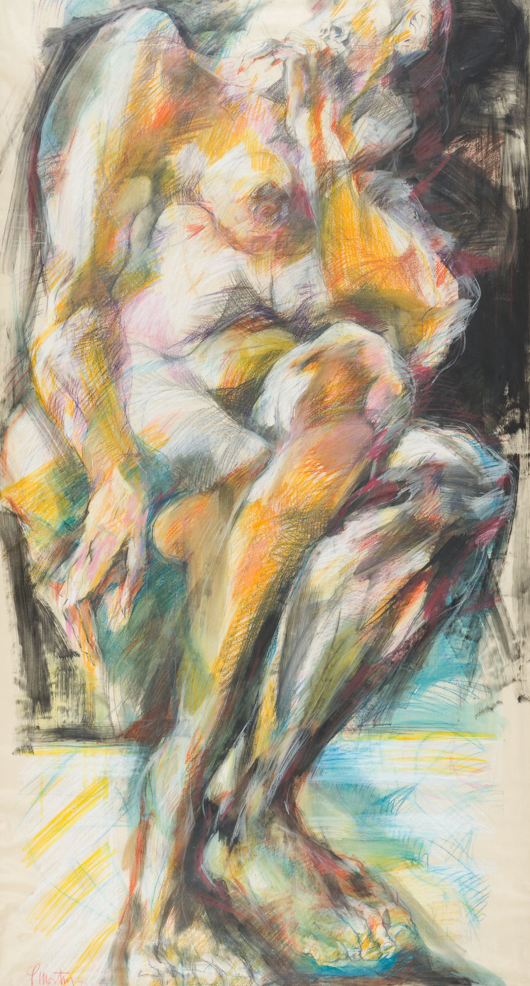 Martinz, Fritz 女性裸体，1972-73
纸上彩色粉笔
左下方有签名
150 x 80厘米 
有框架的
马丁兹从1939年开始在格拉茨应用艺术学校&hellip;
