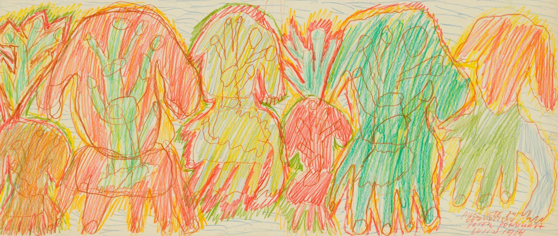 Pongratz, Peter 无题》，1984年
纸上彩色铅笔
右下角有签名、日期和献词
22,5 x 53,5 cm
已装裱
Peter Pongratz生&hellip;