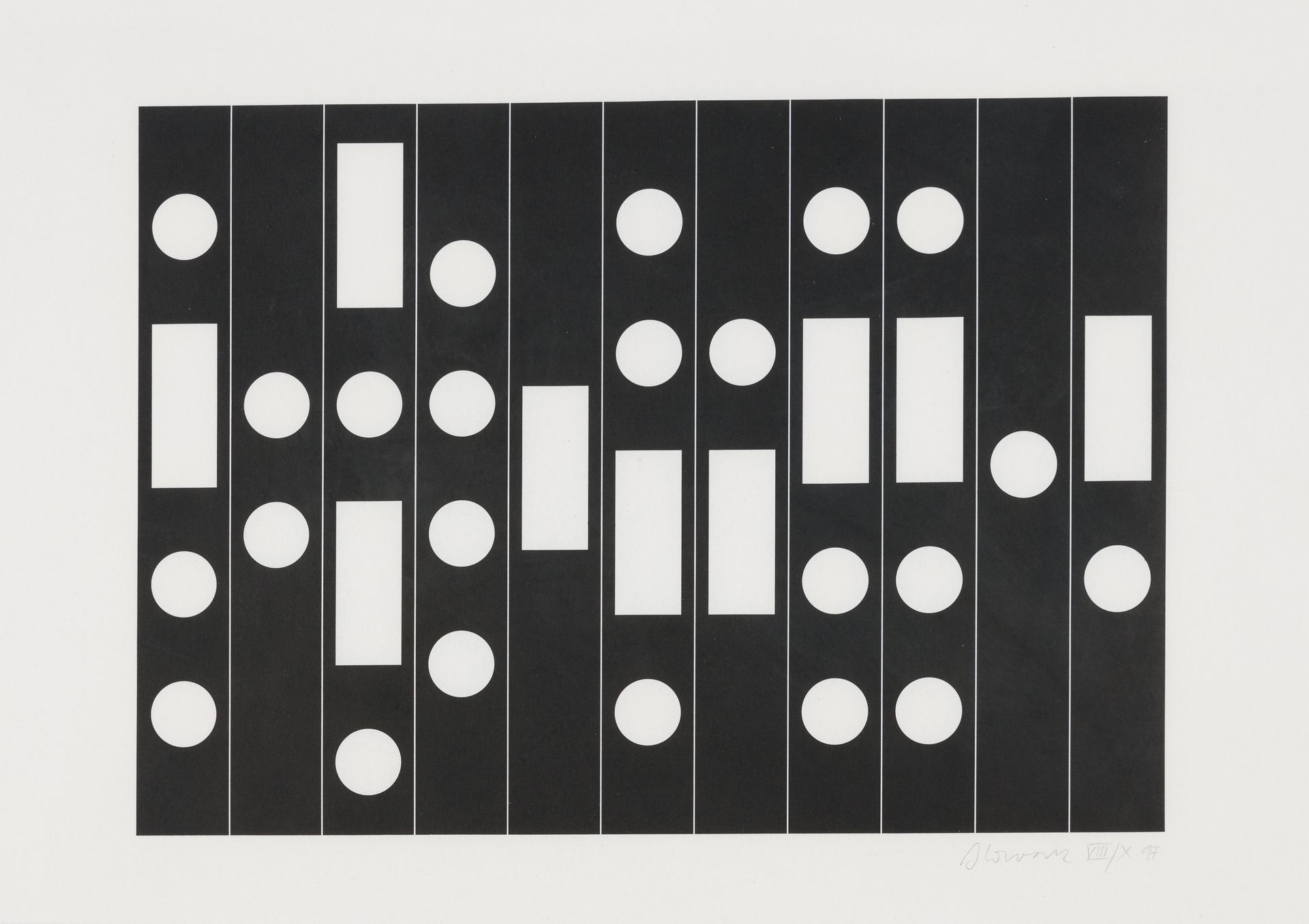 Kowanz, Brigitte 光线陷阱（摩尔斯密码），1997年
牛皮纸上的单色印刷品，杜塞尔多夫Hölzl版。
右下方有签名、日期和编号：VIII/X
纸&hellip;
