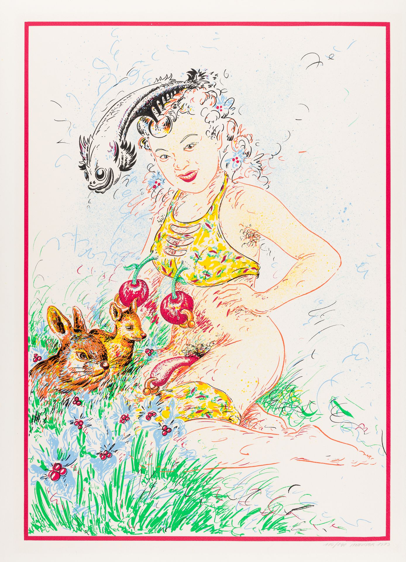Attersee, Christian Ludwig 女朋友Honolully, 1973
纸上彩色绢印画
右下方有签名、日期和编号：115/140
版面尺寸：&hellip;