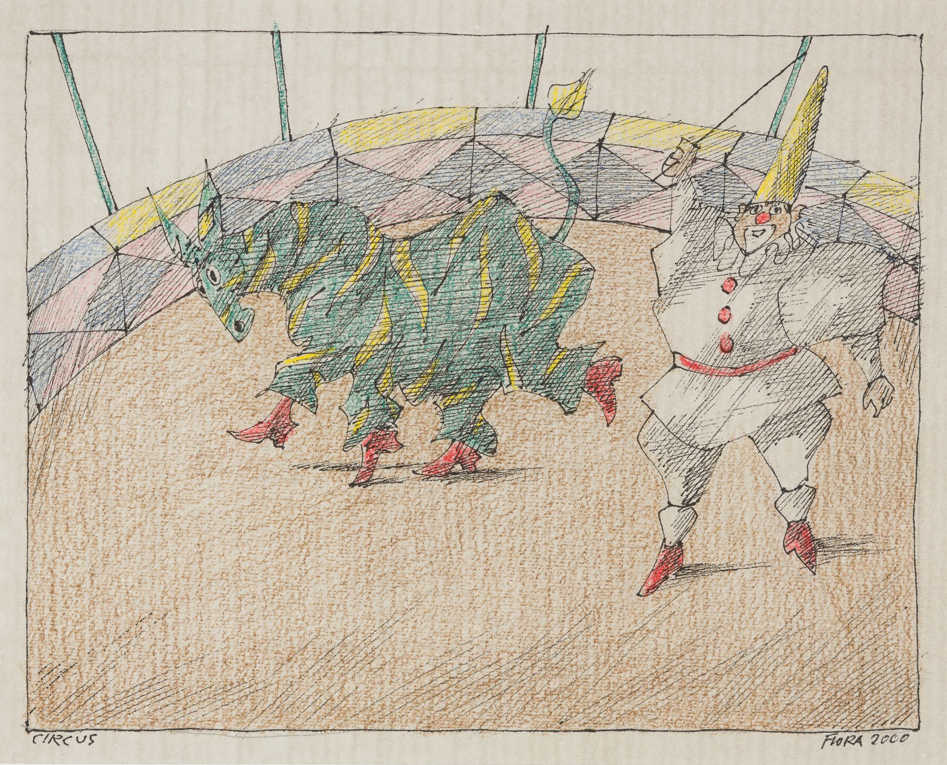 Flora, Paul Cirque, 2000
Encre de Chine et crayon de couleur sur papier
Signé et&hellip;