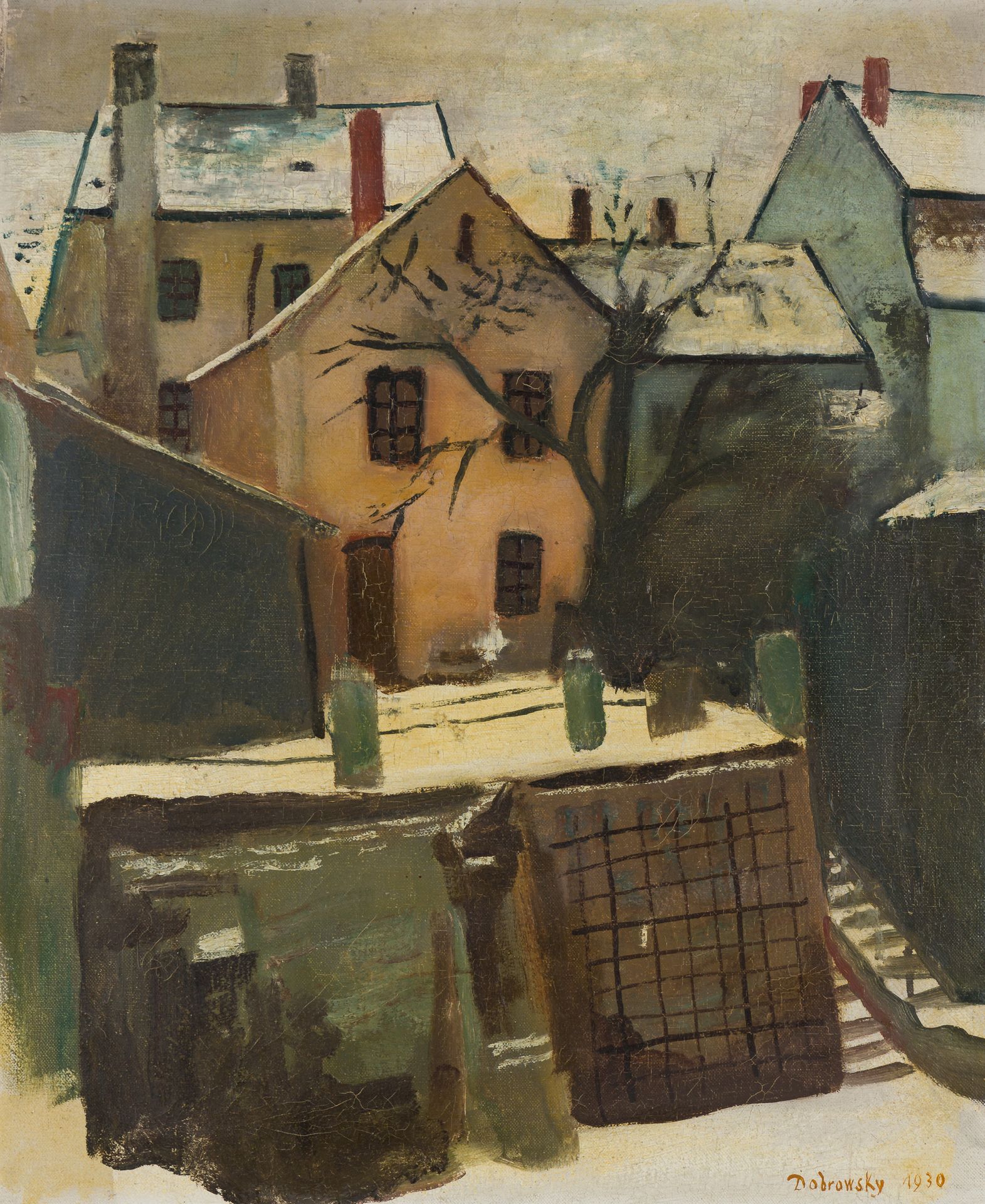 Dobrowsky, Josef 冬季后院，1930年
布面油画
右下方有签名和日期
59 x 49厘米 
有框架的
约瑟夫-多布罗斯基被认为是冬季风景画的大师&hellip;