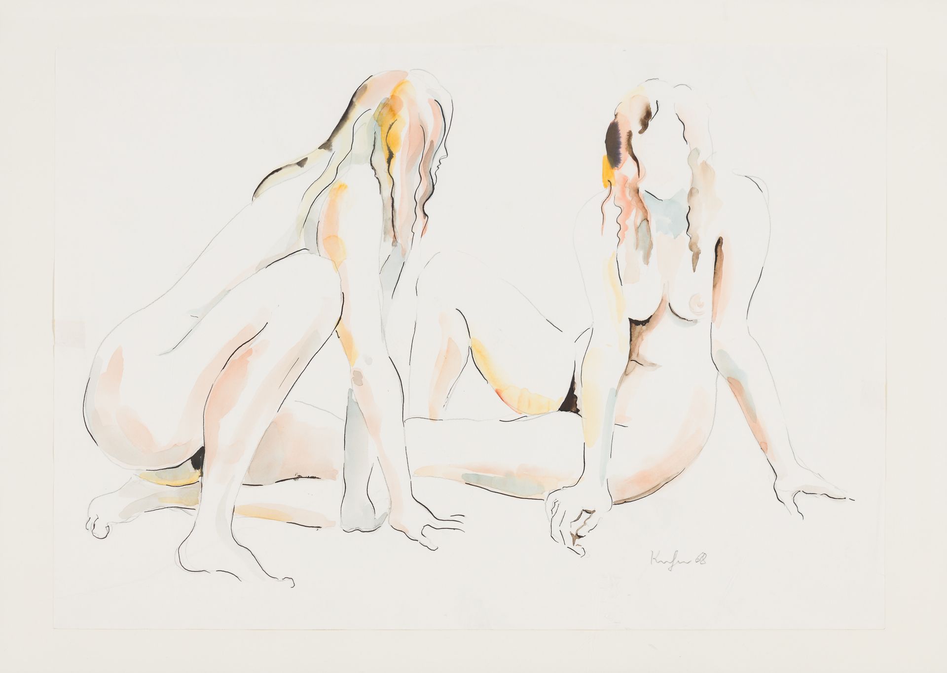 Kornberger, Alfred 两个裸体，1968年
纸上水彩、石墨和墨水
右下方有签名和日期
41 x 60厘米 
已装裱