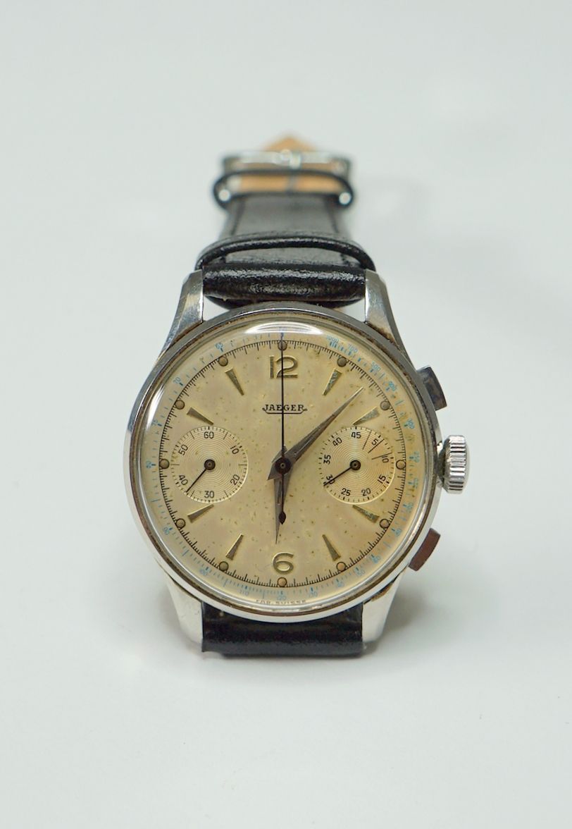 Jaeger-LeCoultre, Vintage Chronograph Stahl-Gehäuse an der Rückseite graviert un&hellip;