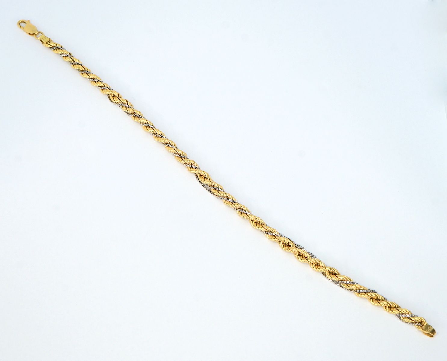 Kordelarmband Oro amarillo de 14 K, estampado. Pulsera de cordón trenzado articu&hellip;