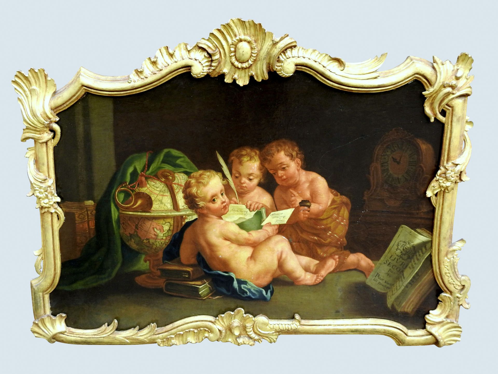 Barocke Darstellung dreier Putti Huile/toile, montée sur panneau dur. Trois putt&hellip;