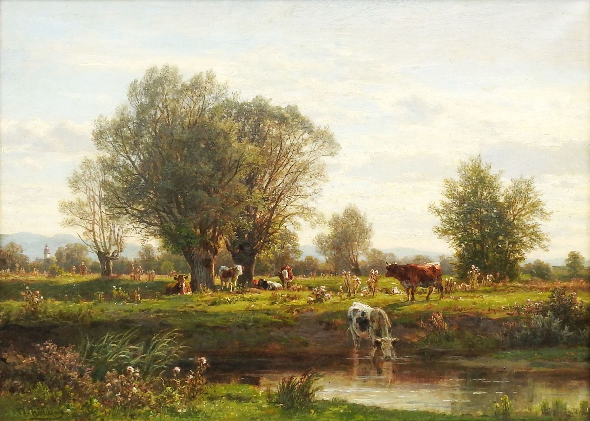 Wilhelm Kühling, 1823 Berlin - 1886 ebenda Öl/Leinwand. Landschaft mit weidenden&hellip;