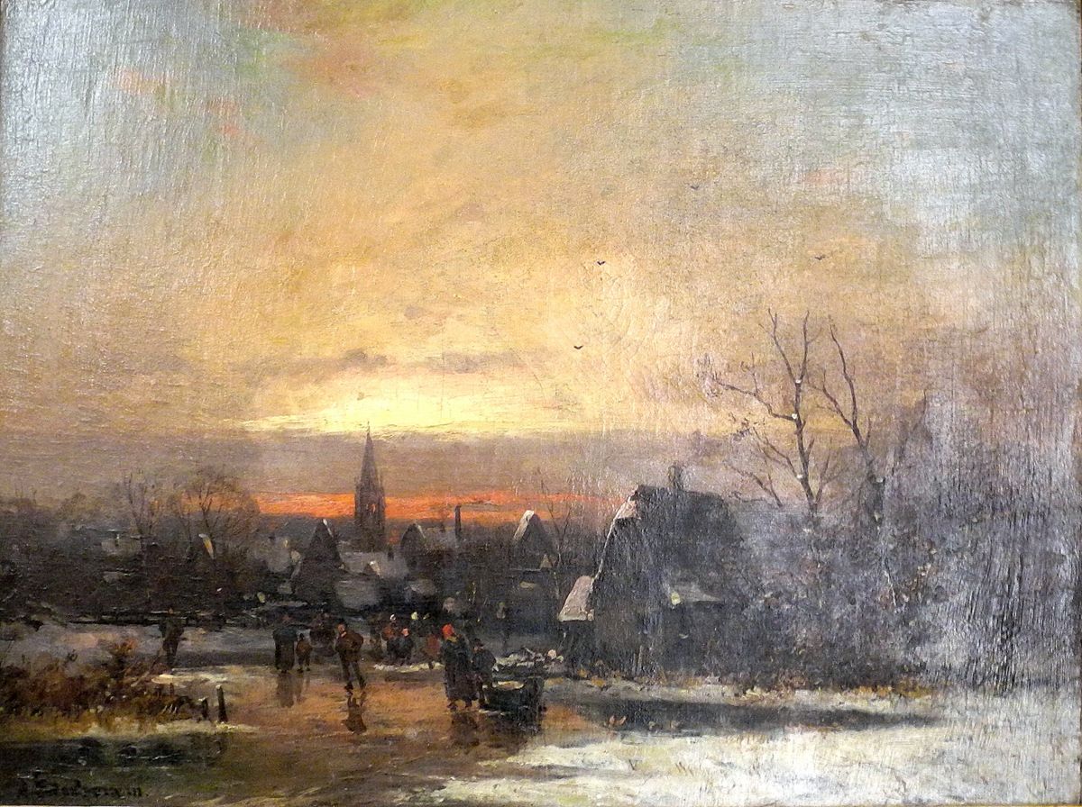 Adolf Stademann, 1824 München - 1895 ebenda Oil/canvas. Winter landscape at suns&hellip;