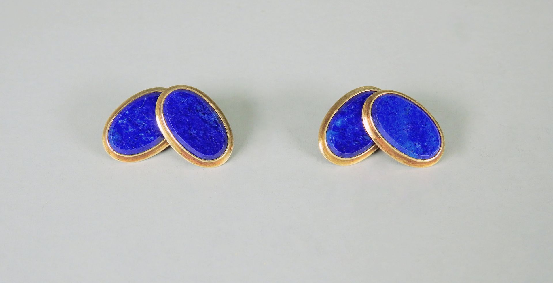 Paar Manschettenknöpfe Pair of cufflinks each with 2 lapis lazuli set in AD Amer&hellip;