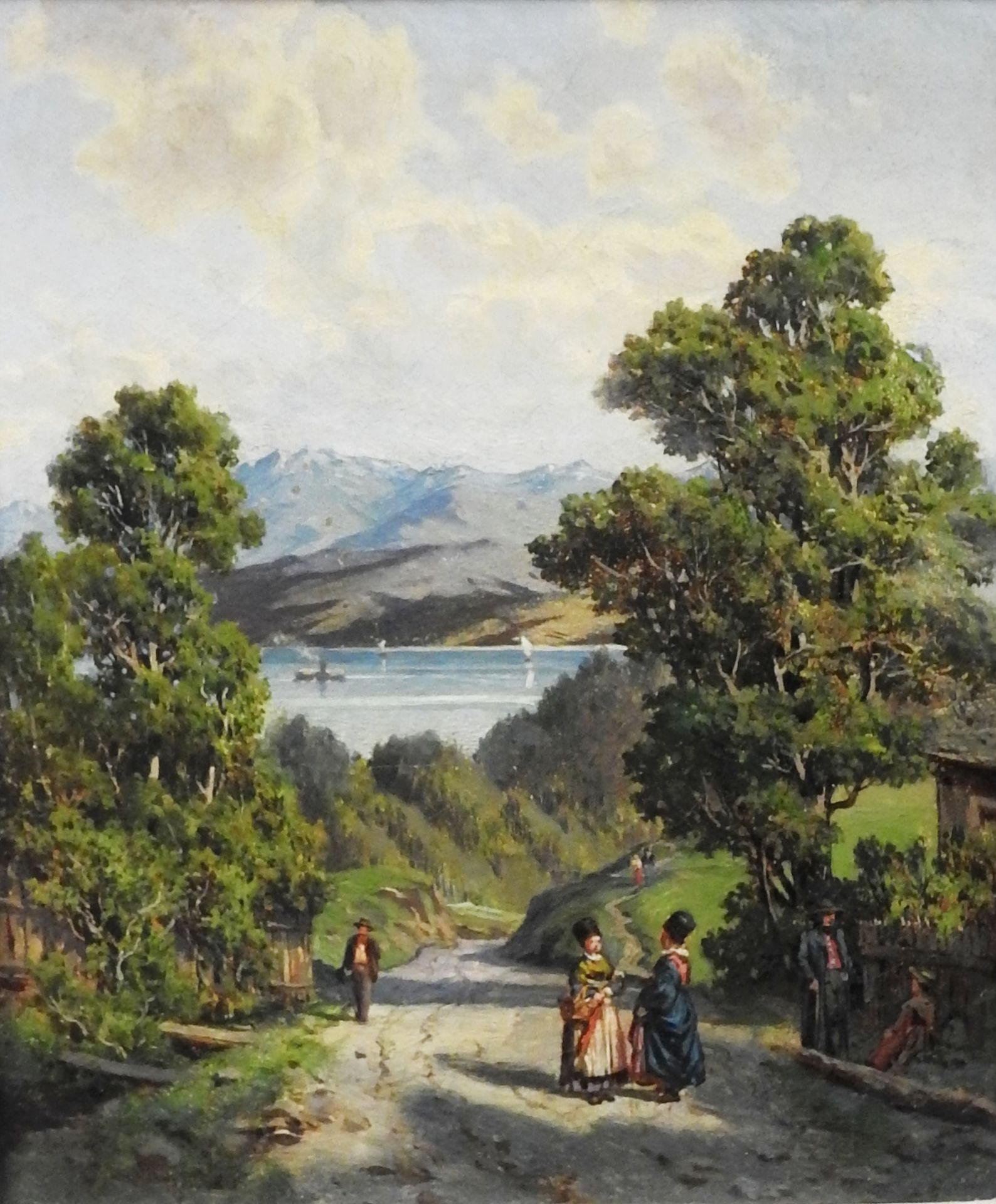 Otto von Ruppert, 1841 Waldshut – 1923 München 油/硬板。通往斯塔恩贝格湖的乡间小路的进一步景色。在前景中，一些穿&hellip;