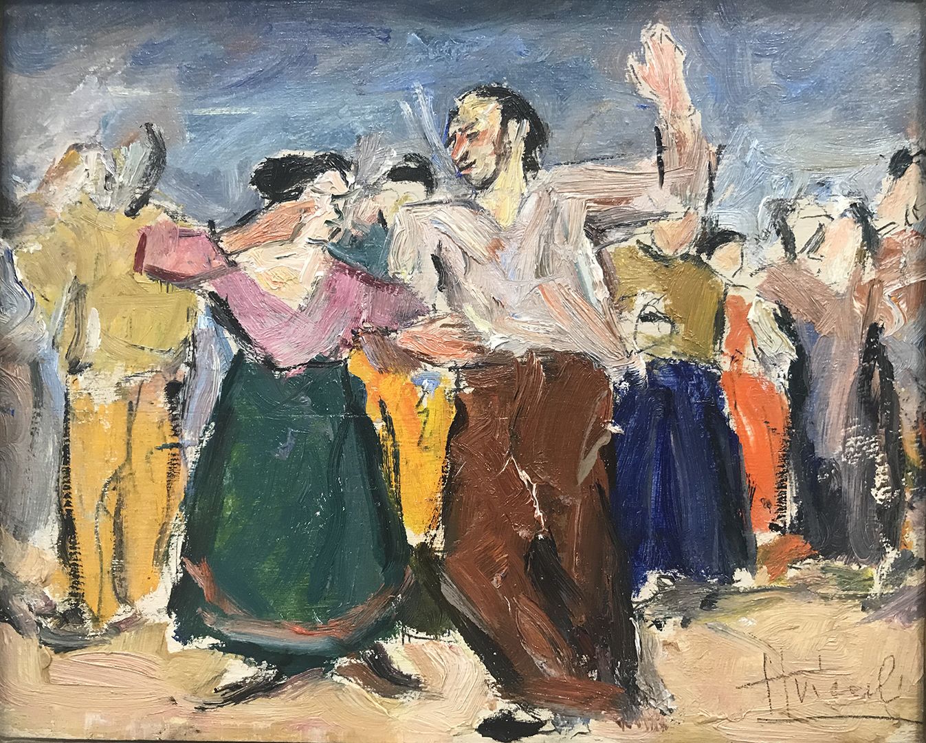 Striccoli Carlo (Altamura, BA 1897 - Arezzo 1980) 民间舞蹈
板上油画
签名：右下方
尺寸：cm 19,5 x &hellip;