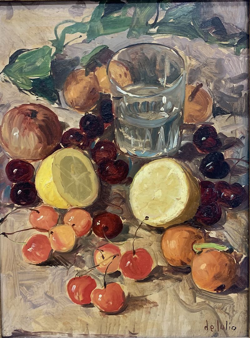 De Iulio Roberto (1945) 静物与水果
油彩在岩石上
签名：右下方
尺寸：cm 40 x 30