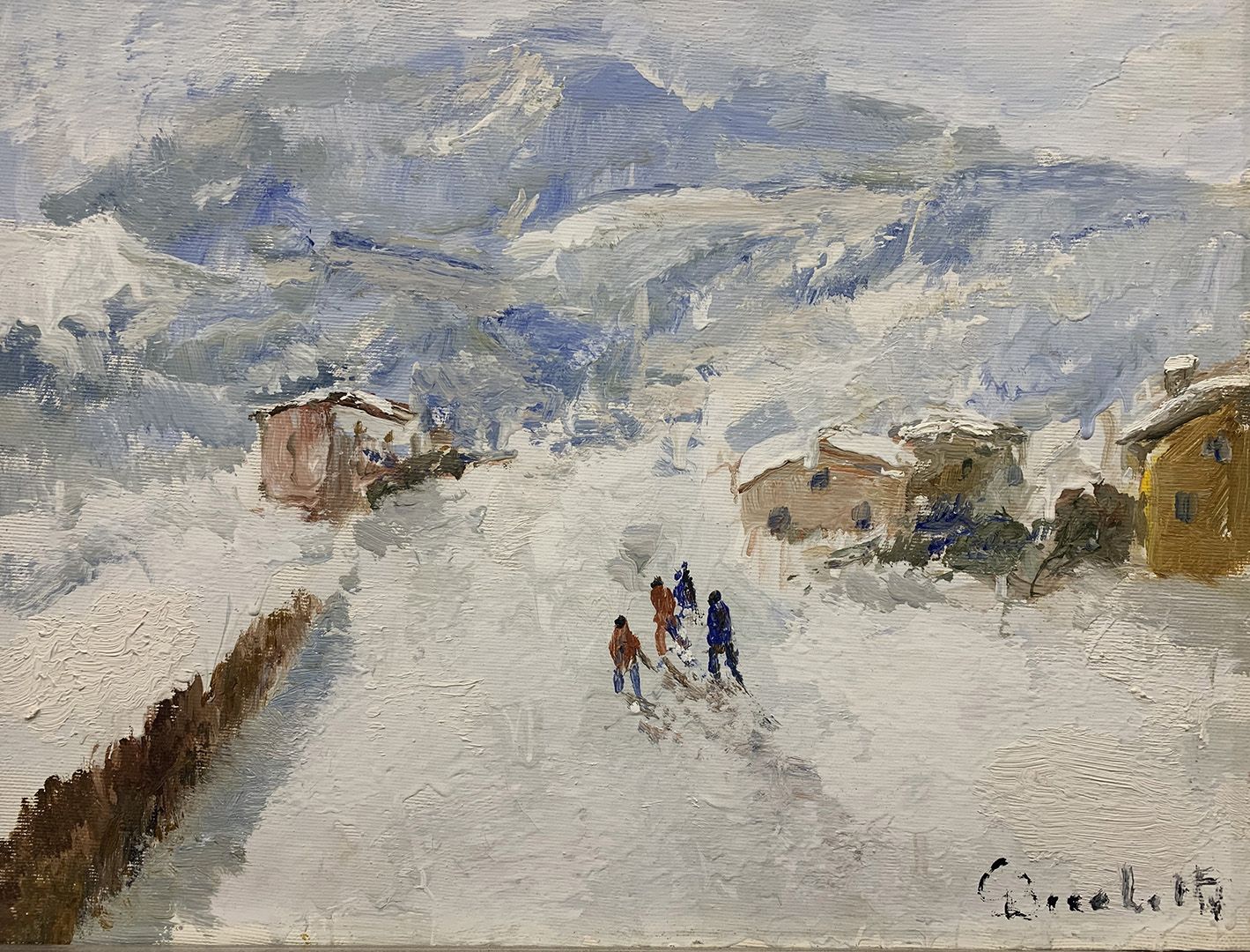 Bocchetti Gaetano (Napoli 1880 - 1990) 降雪
布面油画
右下角签名
尺寸：cm 30 x 40
备注：背面签名