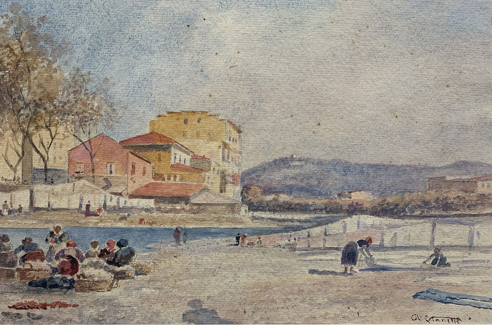 Vianelli Achille (Porto Maurizio, IM 1803 - Benevento 1894) 有人物的风景
纸上水彩画
签名：右下方
&hellip;
