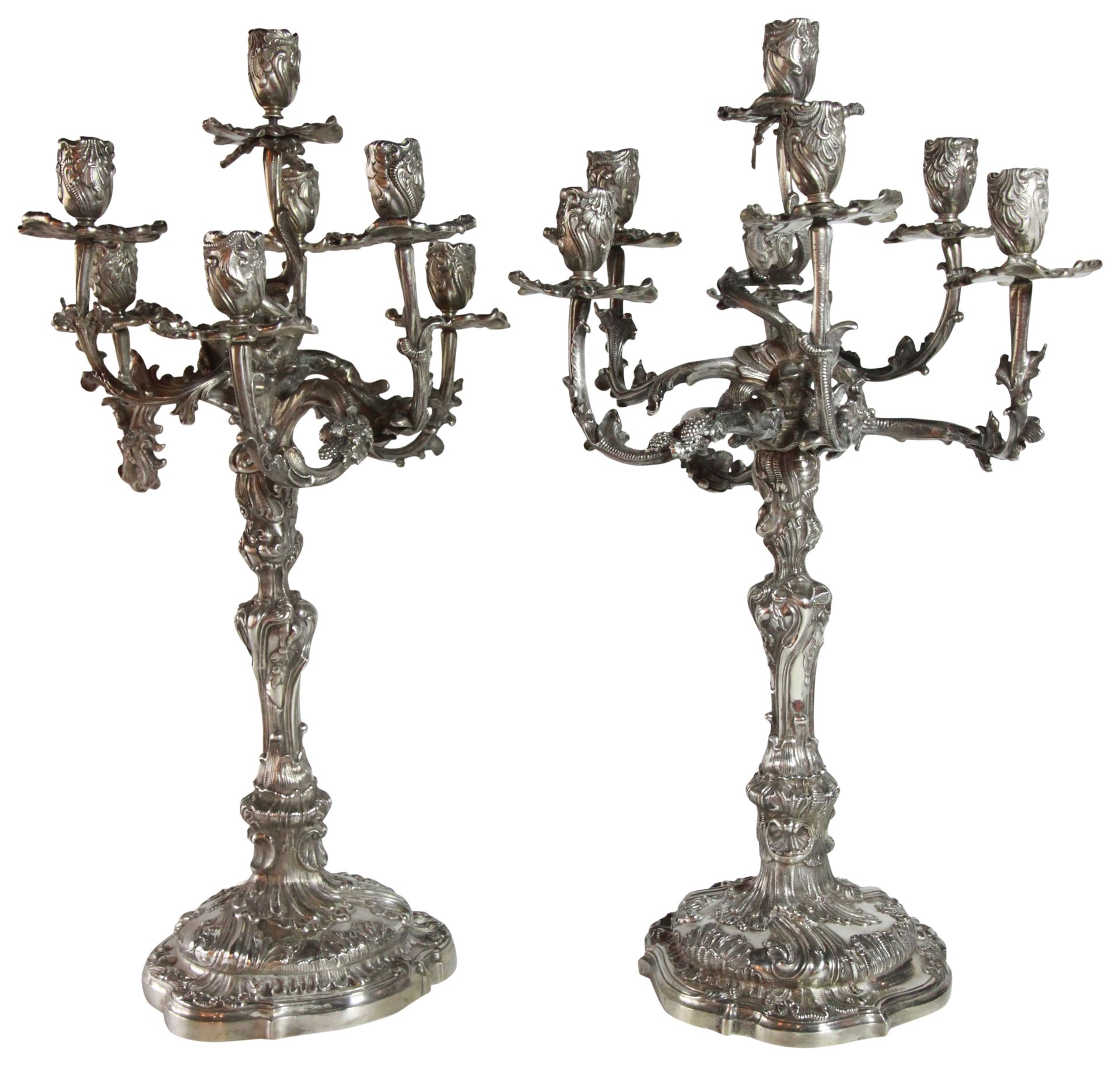 Null A good pair of German silver seven branch candelabrum with scrolled bases. &hellip;