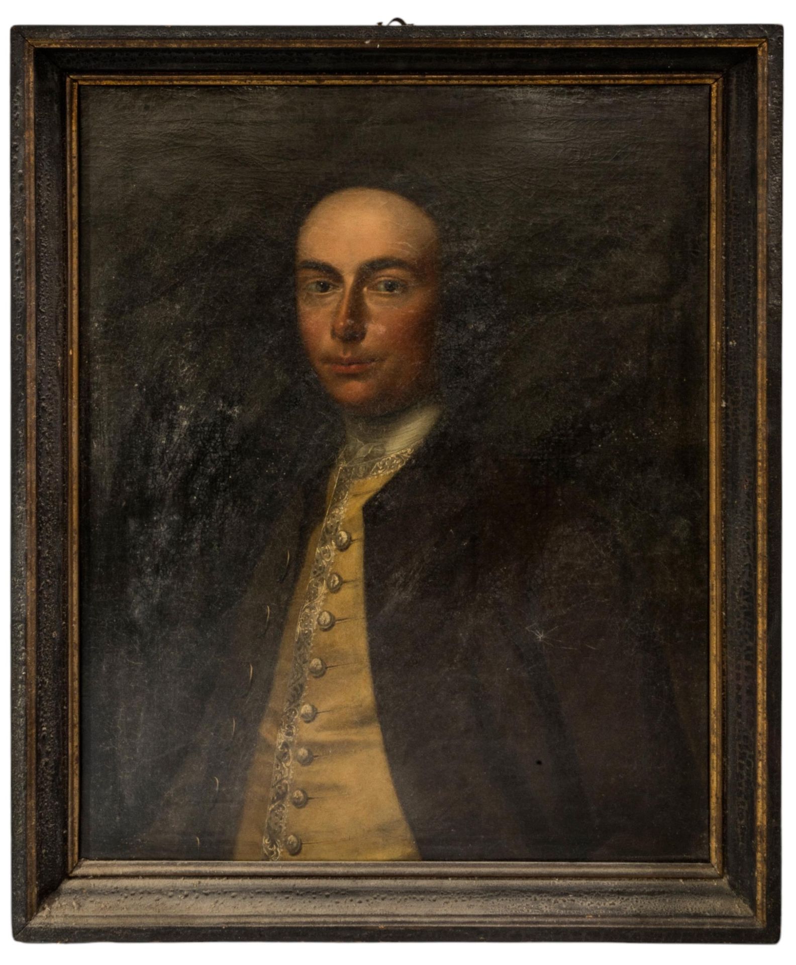 Null 18 世纪油画肖像，描绘一位身着夹克和刺绣马甲的绅士 73 x 58.5 厘米
