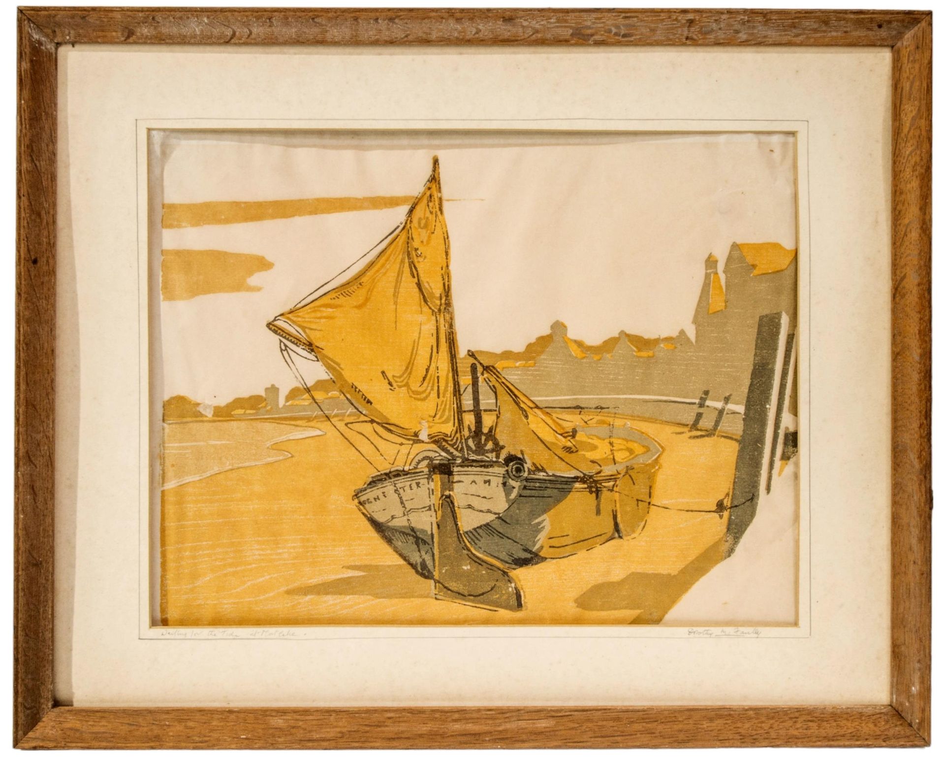Null 多萝西-M-费利（生于 1894 年）《在莫特莱克等潮》，水彩画/纸，底边铅笔签名并题名，上釉，有框 27.5 x 36 厘米