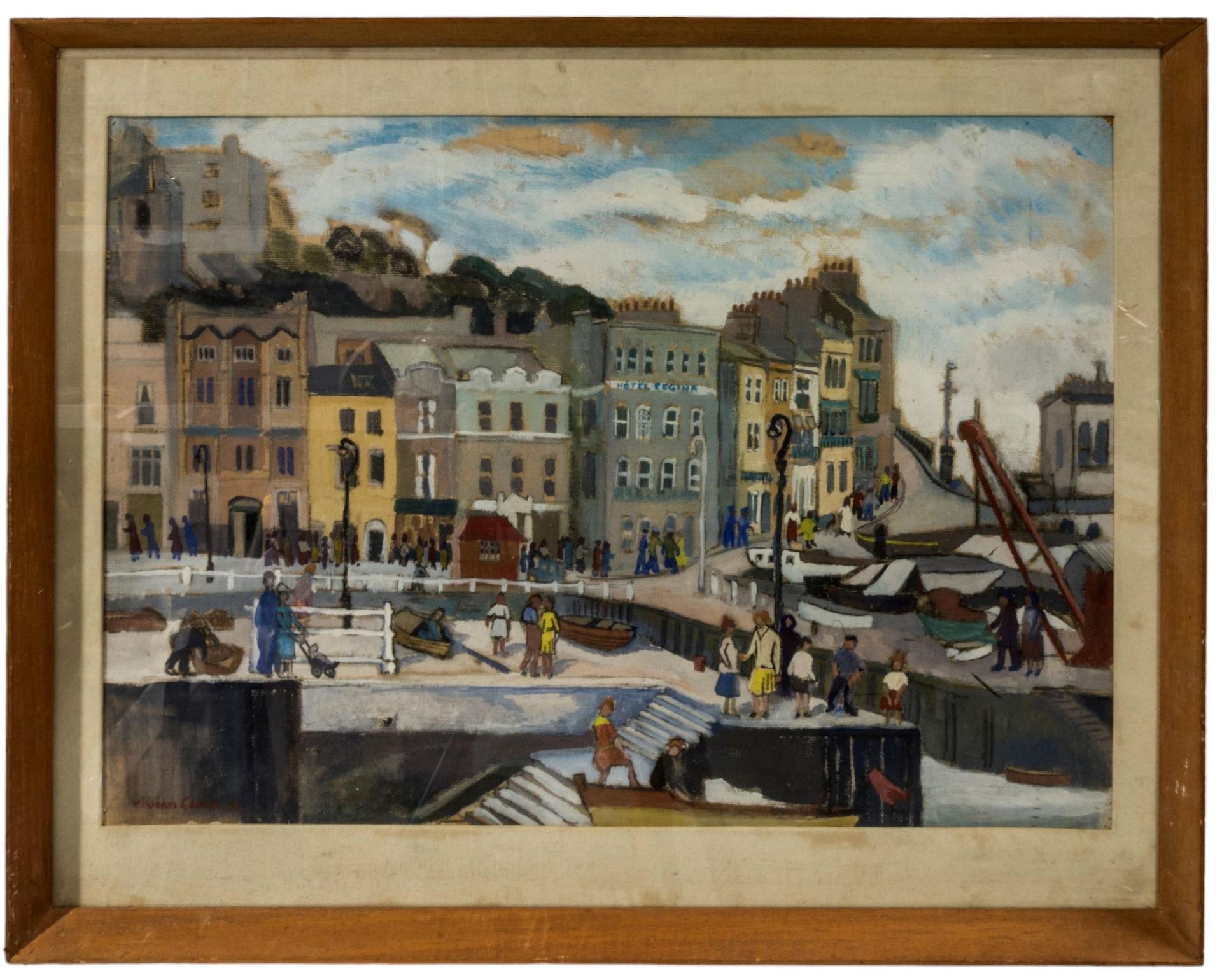 Null 维维安-G.-库克（20 世纪）《码头，托尔坎》丙烯酸树脂/木板，左下角有签名，背面刻有标签，上釉，有框 37 x 55 厘米
