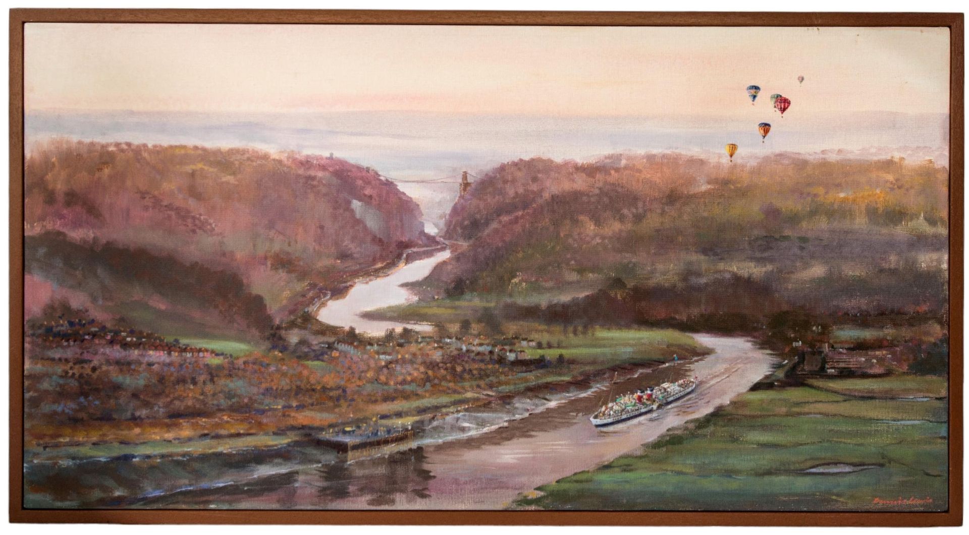 Null 丹尼斯-刘易斯（英国，20 世纪）《早起》（1992 年），丙烯酸/颜料，描绘雅芳峡谷，右下角有签名，背面有题词、标题和日期 44 x 84 厘米