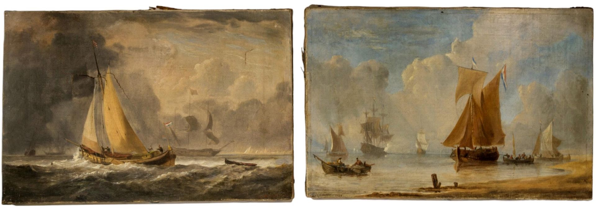 Null 约翰-克里斯蒂安-谢特基（1778-1884 年）的两幅帆布海运油画，一幅已署名并标有 1837 年的日期，背面题有 "谢特基为 N.J.创作，183&hellip;