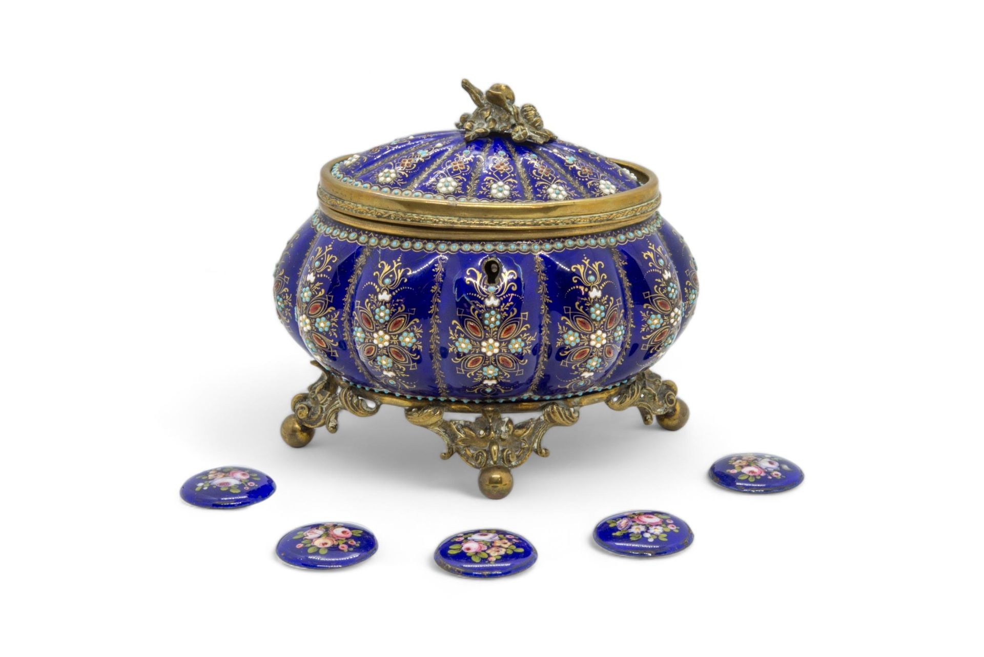 Null AN ENAMEL METAL MOUNTED CASKET 19th century, together with five un mounted &hellip;