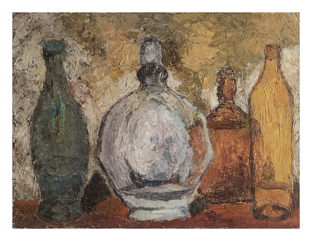 MARIO GHEZZI (Siena 1919 - Siena 2007) Stilleben mit Flaschen

1958

Öl auf Kart&hellip;