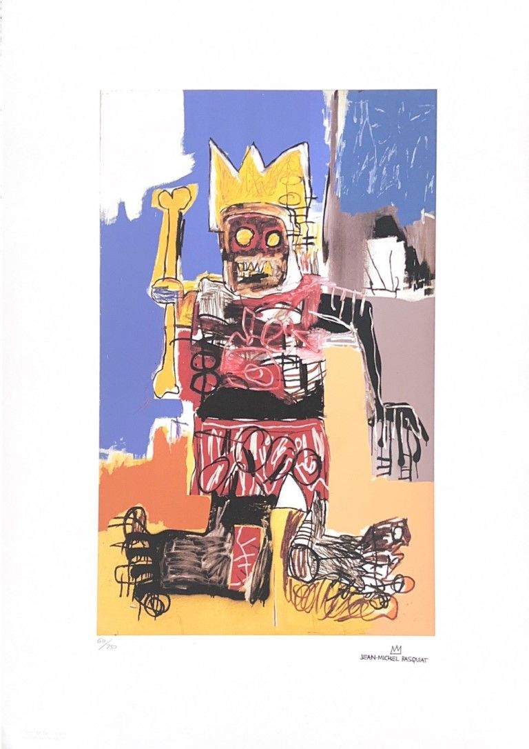 Jean-Michel Basquiat 让-米歇尔-巴斯奇亚_x000D_
石版画_x000D_
cm 70x50_x000D_
印刷品242/250左下方_&hellip;