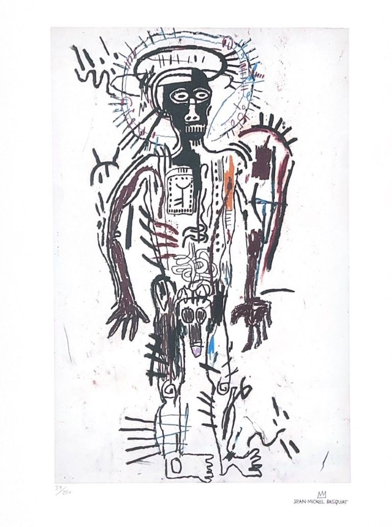 Jean-Michel Basquiat 让-米歇尔-巴斯奇亚_x000D_
石版画_x000D_
cm 70x50_x000D_
印刷品37/250左下方_x&hellip;