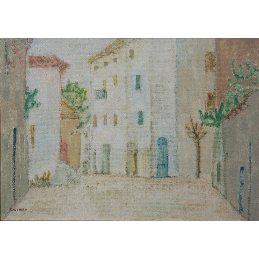 AMEDEO RUGGIERO, Paesaggio, Olio su tela AMEDEO RUGGIERO (Tunis 1912 - 1986 Rome&hellip;