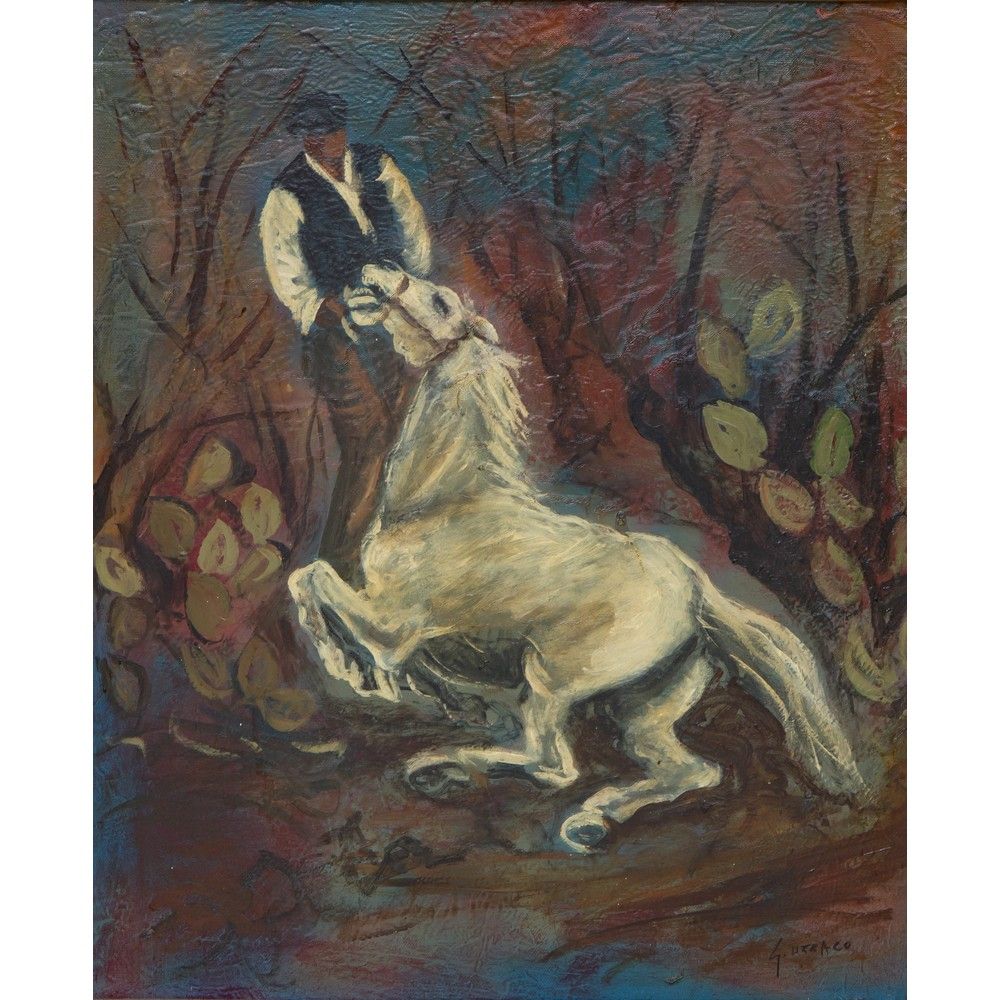 GIUSEPPE UZZACO, Paesaggio con cavallo, Olio su tela GIUSEPPE UZZACO (1932 -2020&hellip;