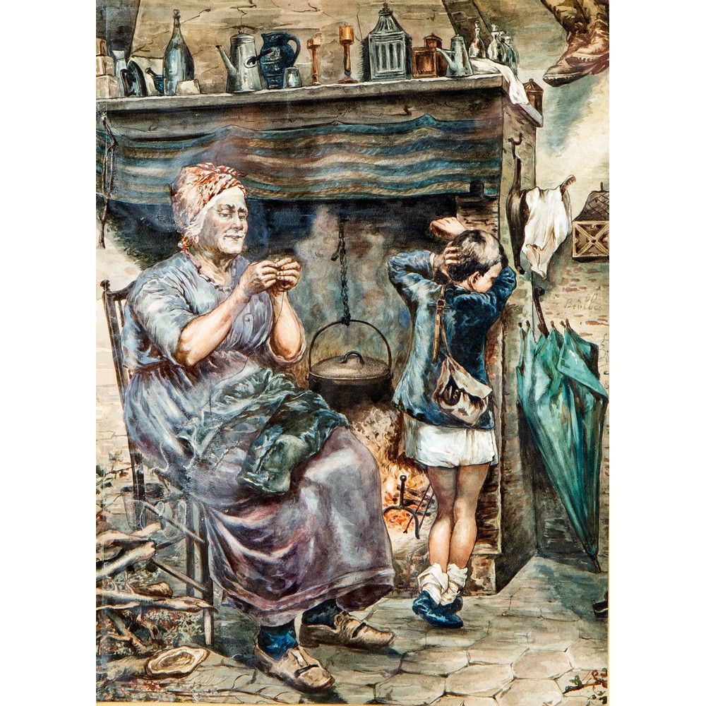 PITTORE ITALIANO XX SECOLO, Anziana con bambina, Acquarello 20世纪的意大利画家

在壁炉前带孩子的&hellip;