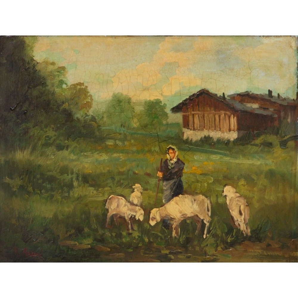 PITTORE DEL XX SECOLO, Paesaggio, Olio su faesite 20世纪画家

牧羊人和羊群的风景

陨石上的油彩。



&hellip;