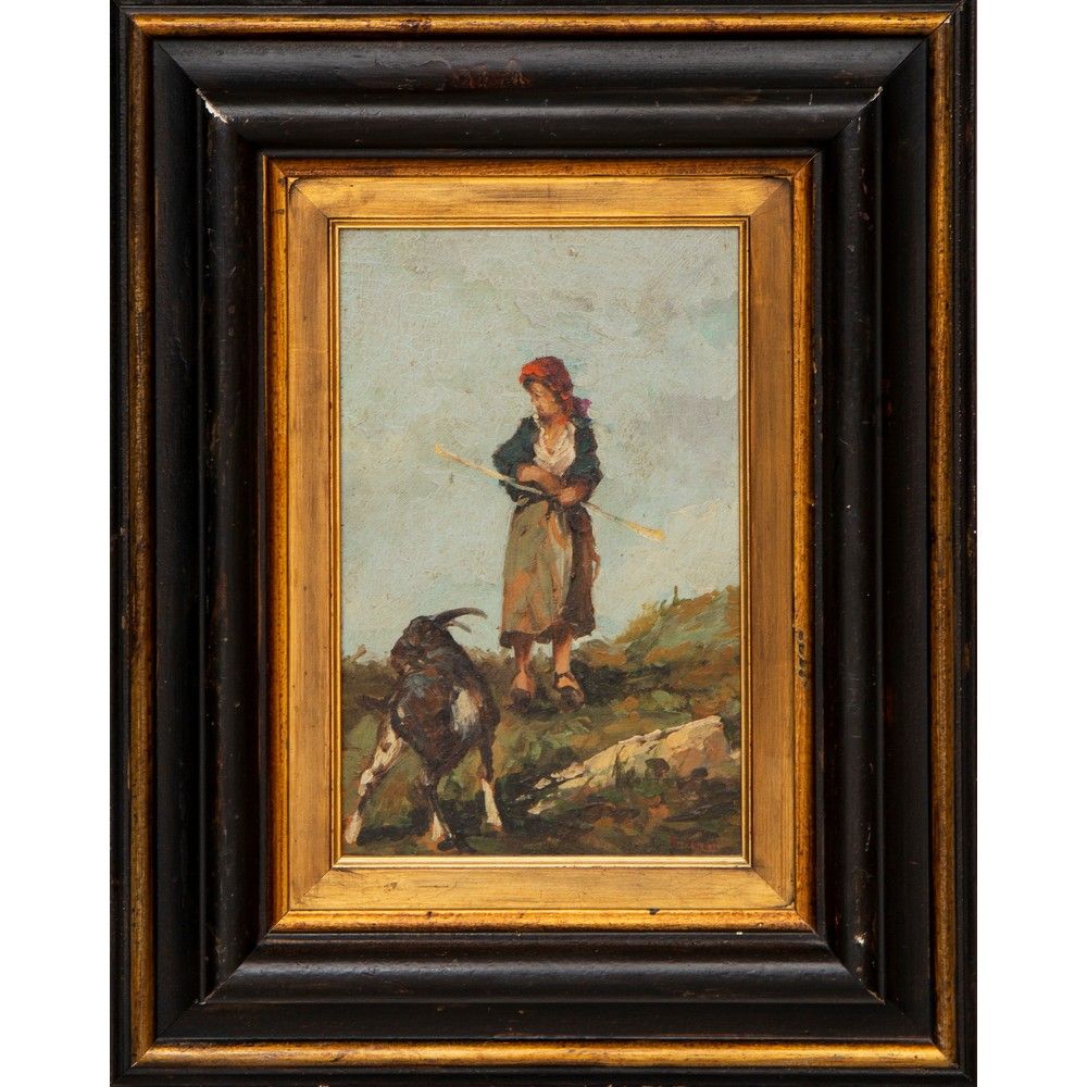 PITTORE DEL XX SECOLO, Paesaggio, Olio su tavoletta 20世纪画家

牧羊女和山羊的风景

板上油彩。



&hellip;