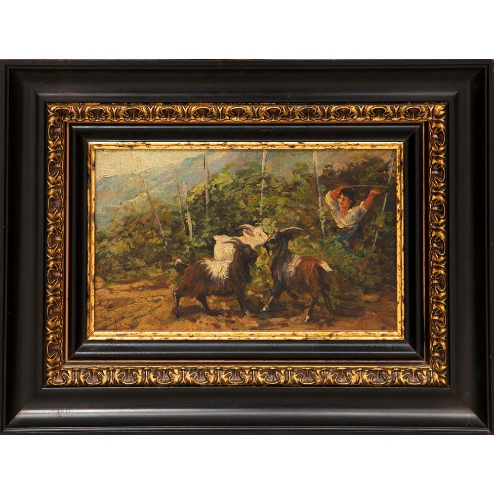 PITTORE DEL XX SECOLO, Paesaggio, Olio su tavoletta 20世纪画家

牧羊女和山羊的风景

板上油彩

在右下&hellip;