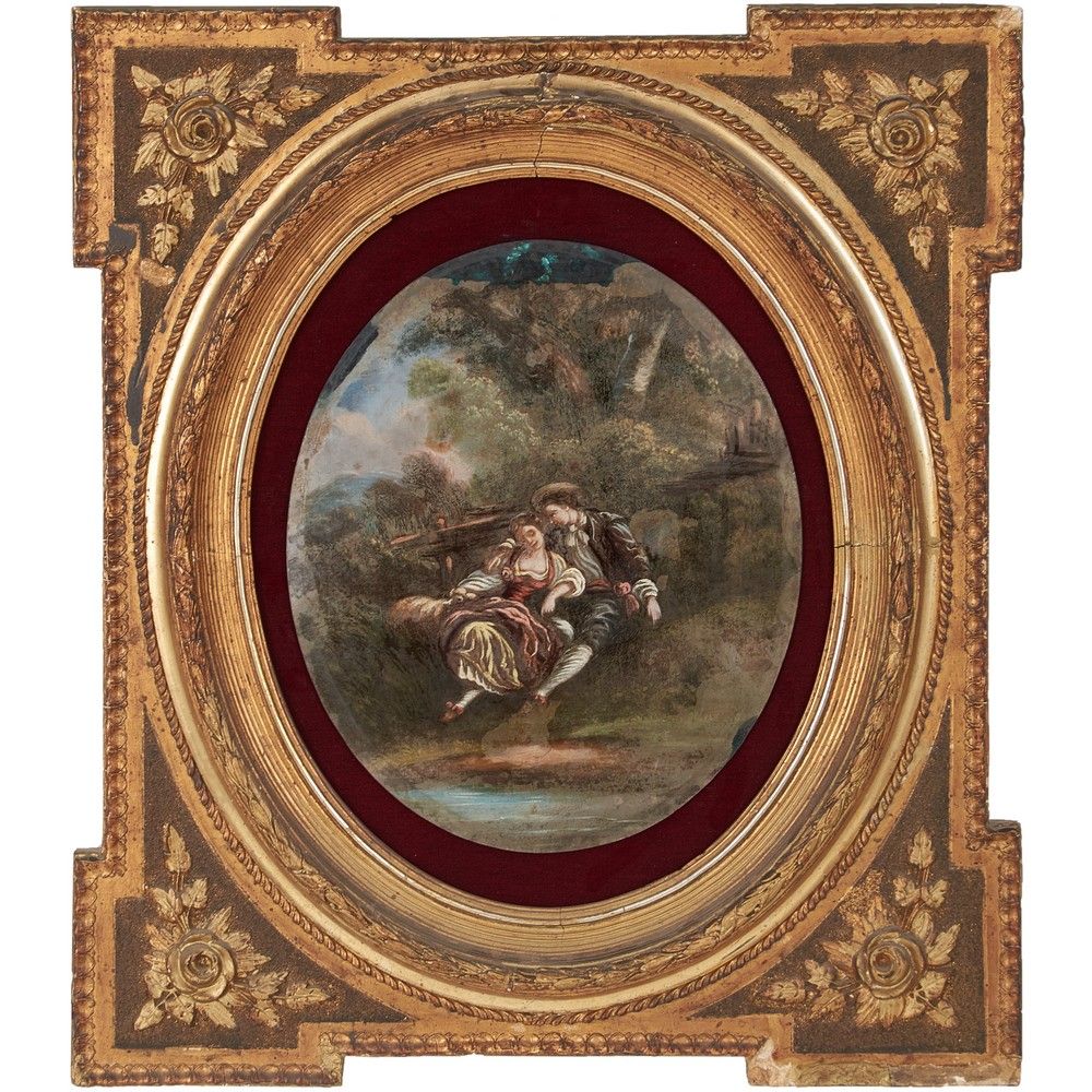 SCUOLA FRANCESE FINE '800, Paesaggio con scena galante 法国学校，19世纪末

景观与英勇的场景

椭圆形&hellip;