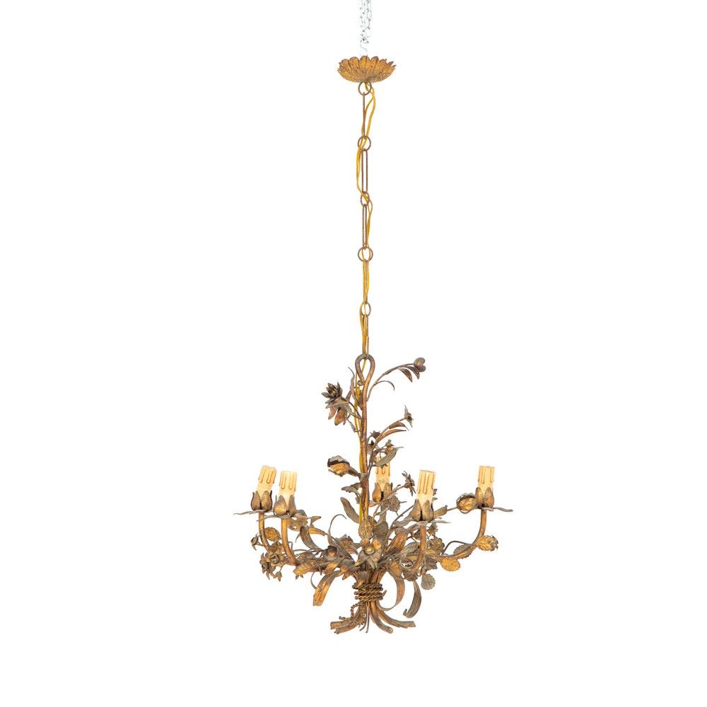 LAMPADARIO E PLAFONIERA in ferro dorato LAMP AND CEILING lamp in gilded iron wit&hellip;