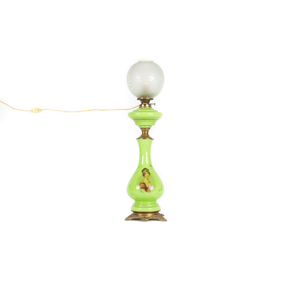 LUME a petrolio Opaline oil lamp in shades of green with medallion depicting "Ge&hellip;