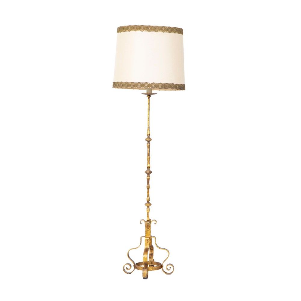 LUME da terra Gilded wrought iron floor lamp with fabric lampshade. Sicily mid '&hellip;