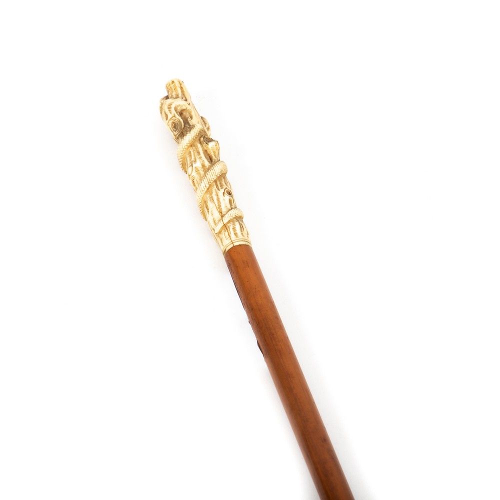 BASTONE da passeggio Walking stick with carved ivory handle depicting "Tree trun&hellip;