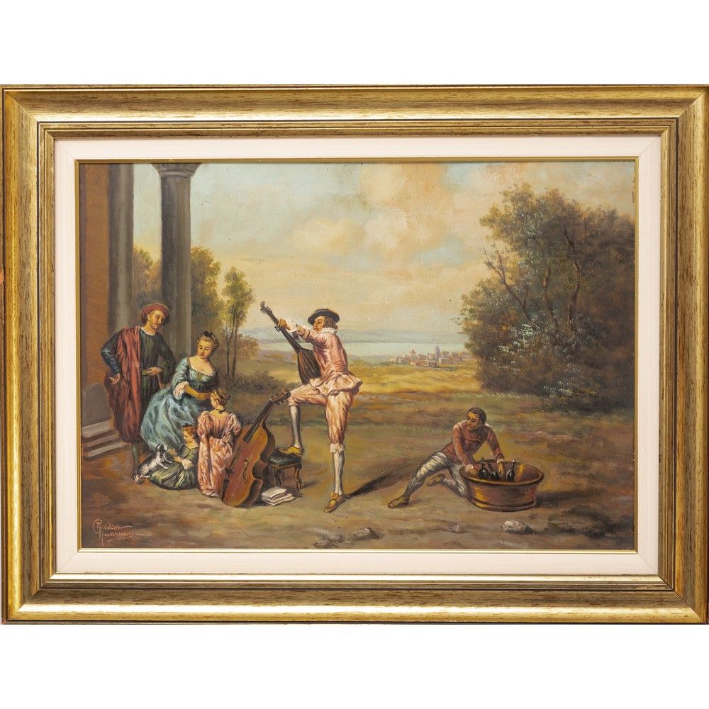 FIDIA GUARNERI, Olio su tela FIDIA GUARNERI (XX secolo) 

Paesaggio con personag&hellip;