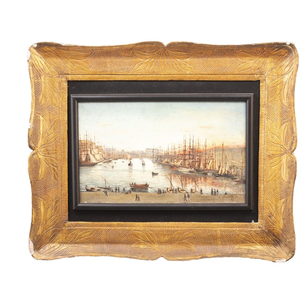 LEOW CHAUVET, Olio su tela LEOW CHAUVET (19世纪晚期)

马赛港

布面油画

右下方有签名和日期1898

银鎏金木&hellip;