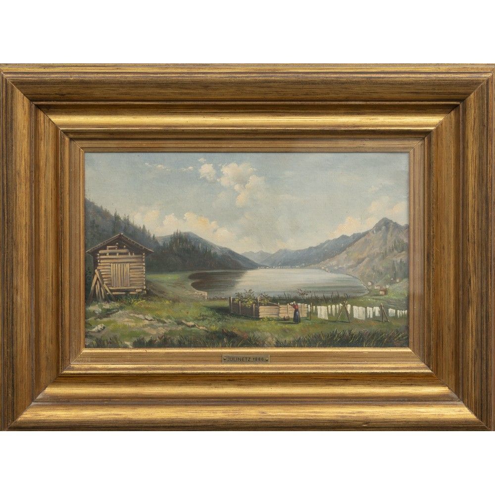 PITTORE DEL XIX SECOLO, Olio su tela 19世纪的画家

湖泊景观

布面油画

背面有签名的痕迹

21.5 x 35 厘米&hellip;