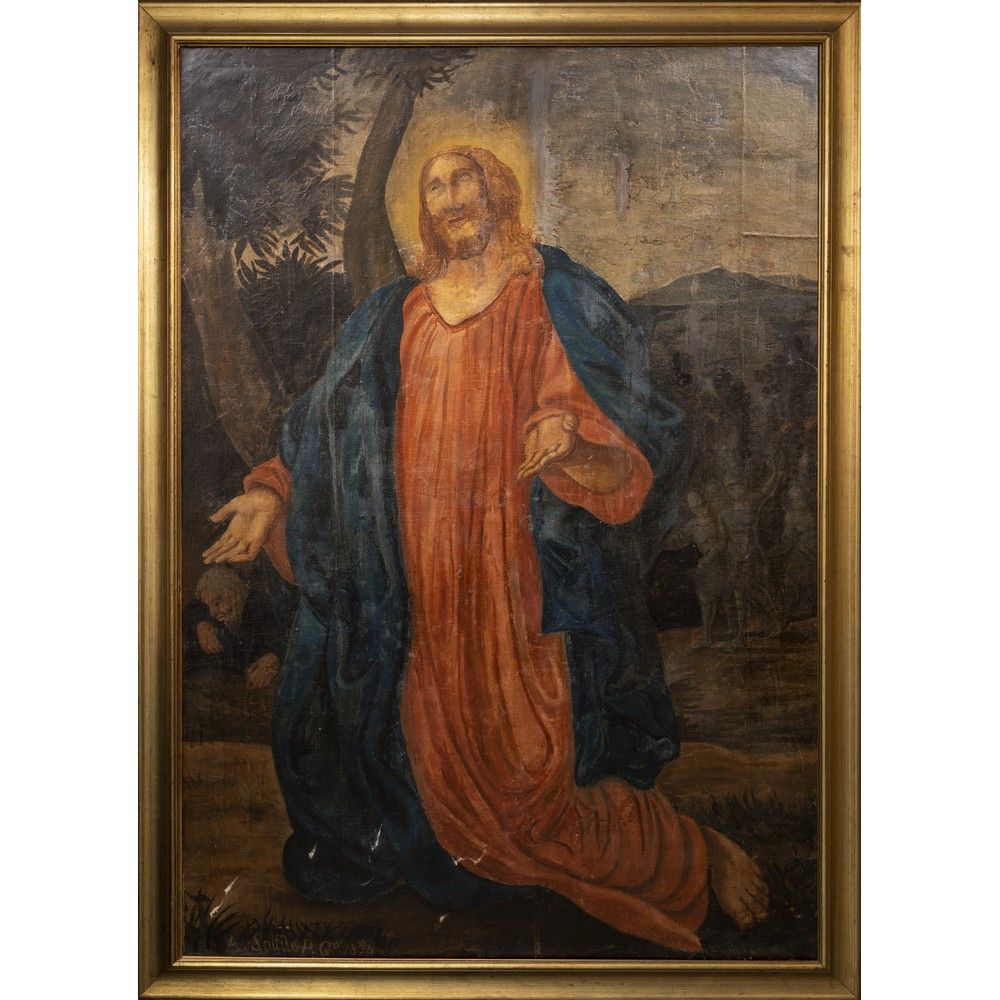 SCUOLA SICILIANA DEL XIX SECOLO, Olio su tela 19世纪的西西里学校

耶稣在花园里的祷告

布面油画

镀金的木质&hellip;