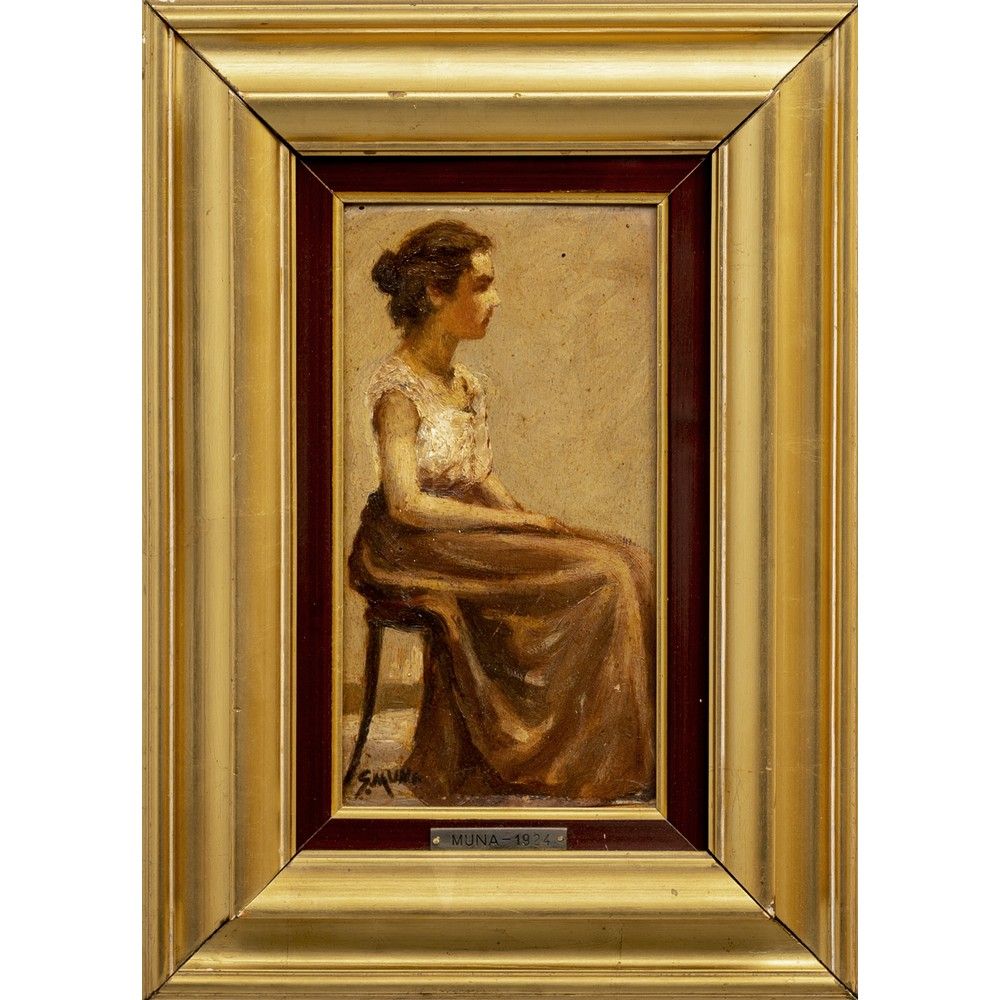 PITTORE DEI PRIMI DEL '900, Olio su tavoletta 20世纪初的画家

坐着的女孩 - 1924年

板上油彩

左下方&hellip;