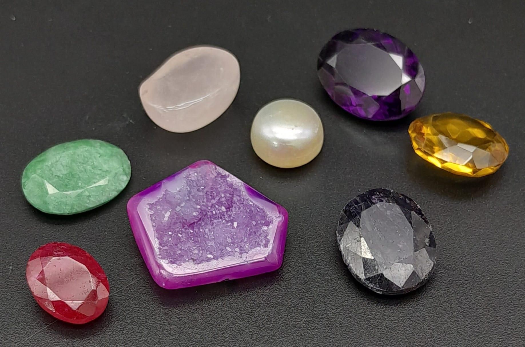 Null Lot de 8 pièces de perles cabochon, de quartz rose, de citrine à facettes, &hellip;