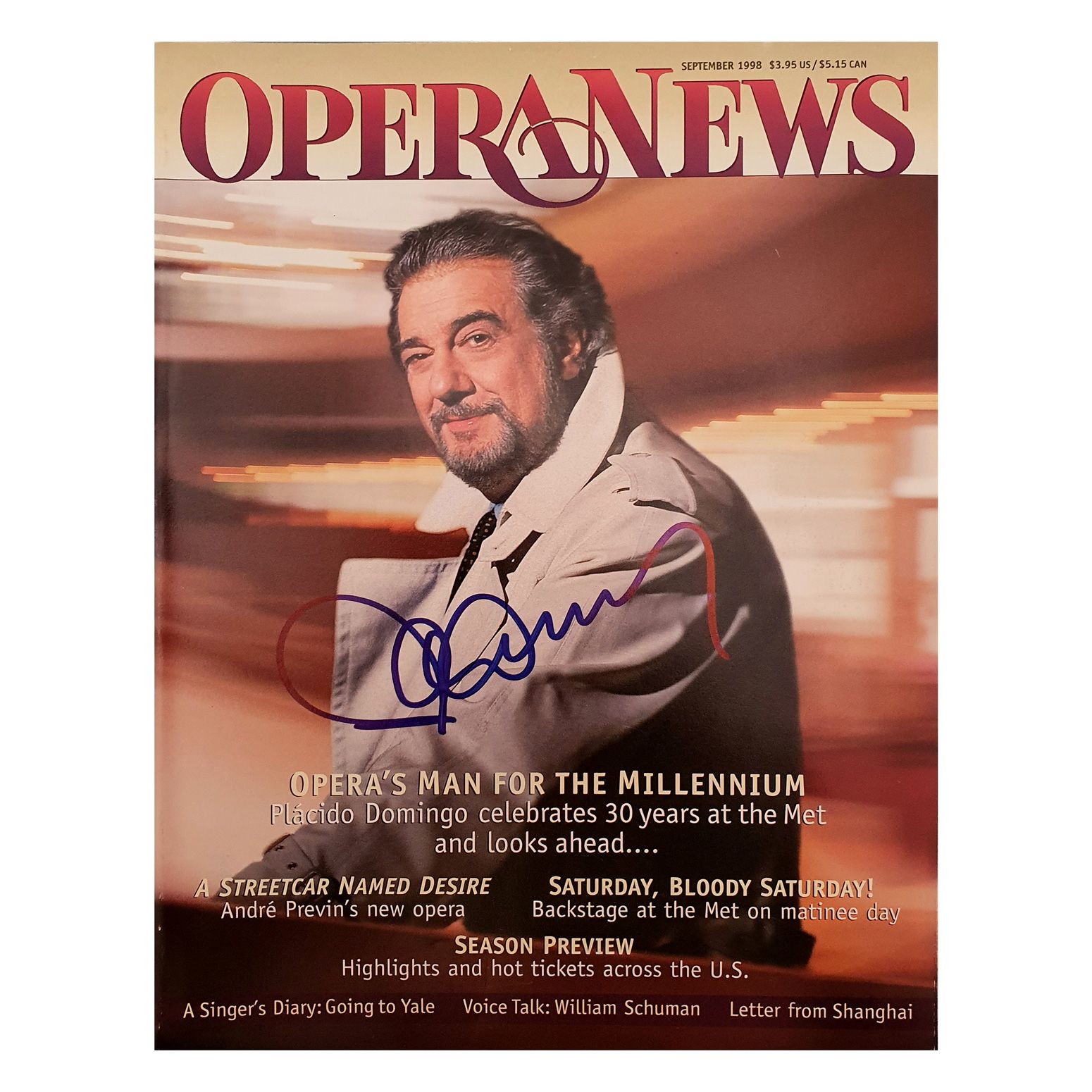 Opera News magazine September 1998 with Placido Omingo signature. Rivista Opera &hellip;