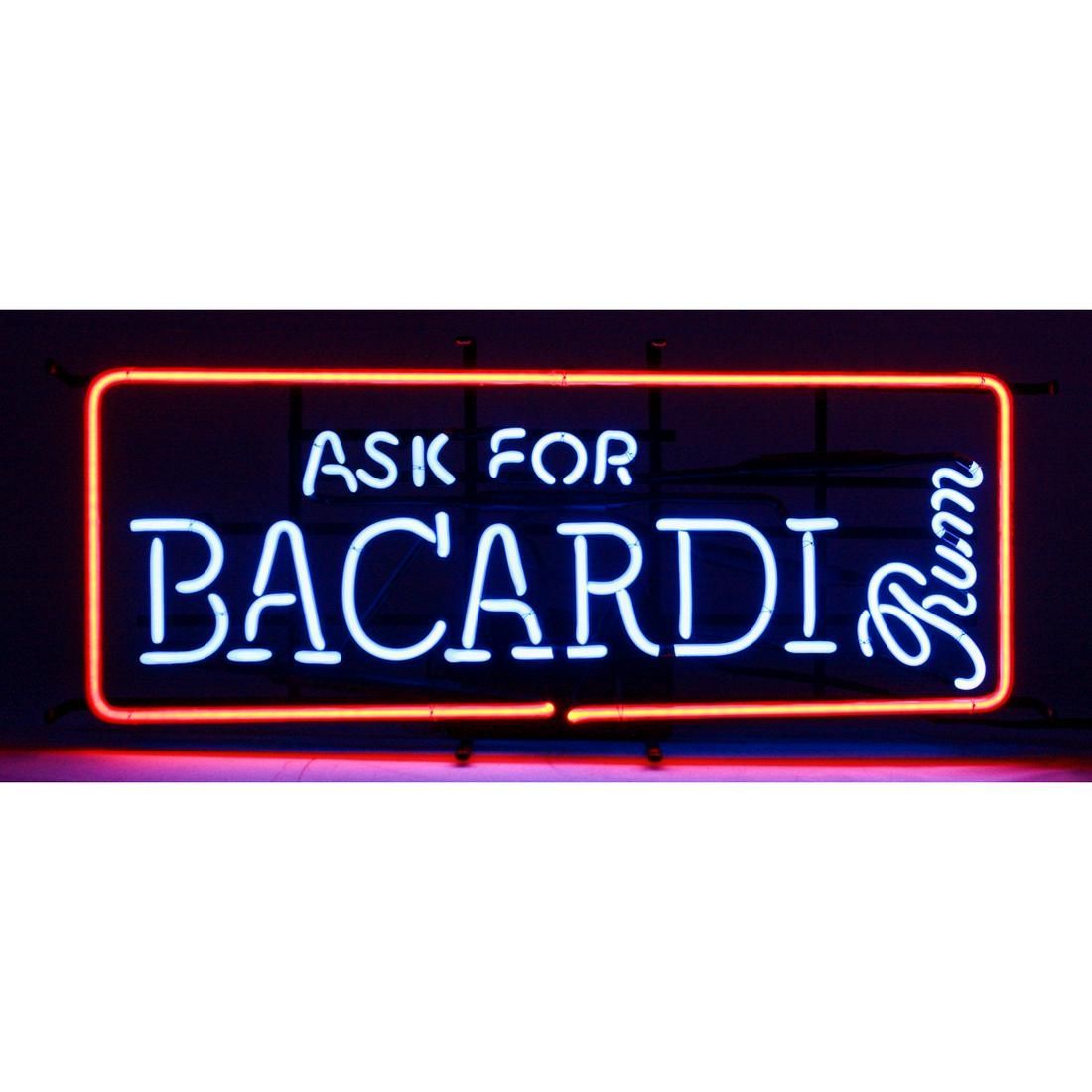 Original Vintage Ask For Bacardi Rum Neon Sign Cartel de neón original de época &hellip;
