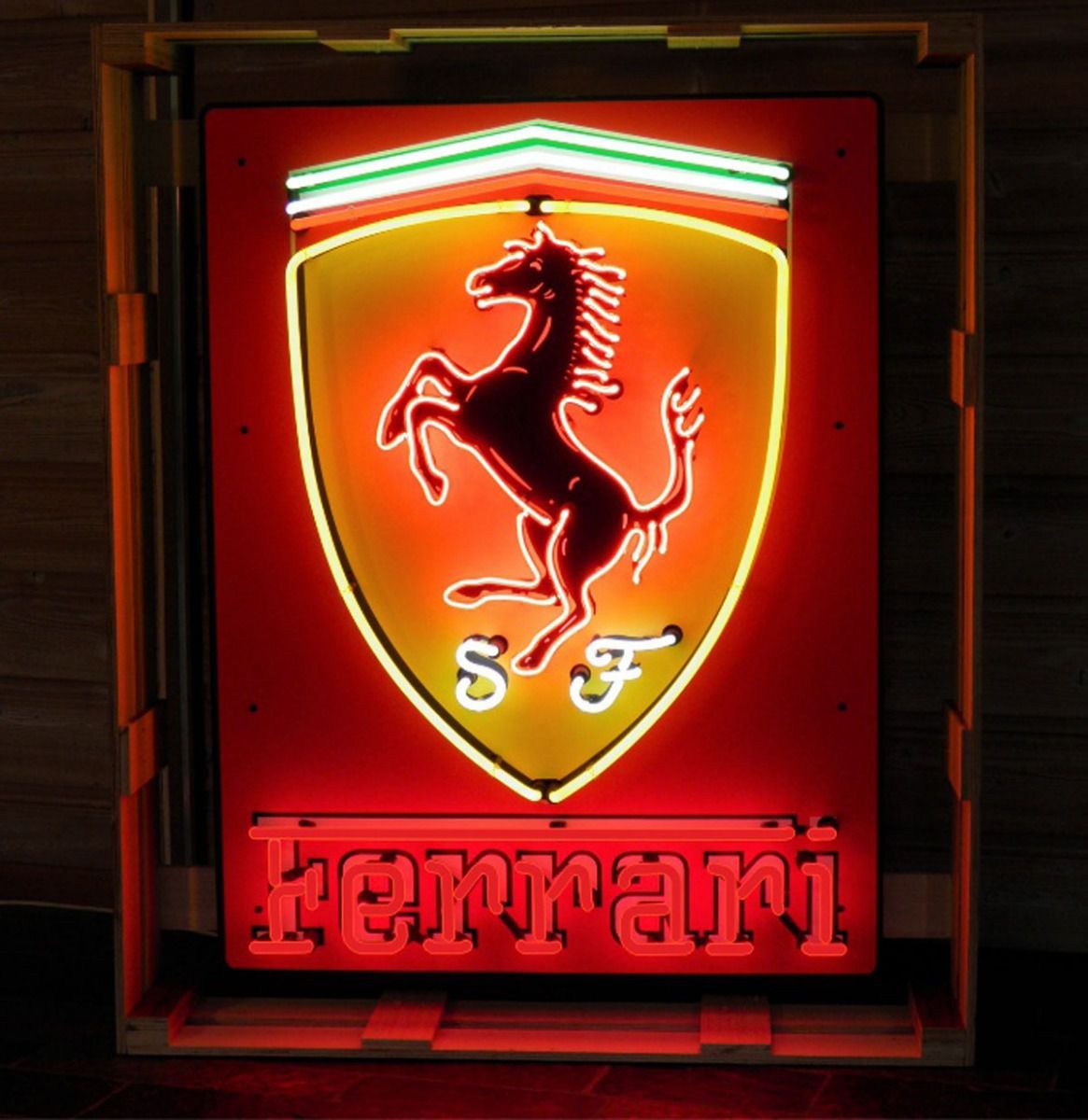 Large Ferrari Logo Neon Sign with Backplate Großes Neonschild mit Ferrari-Logo u&hellip;